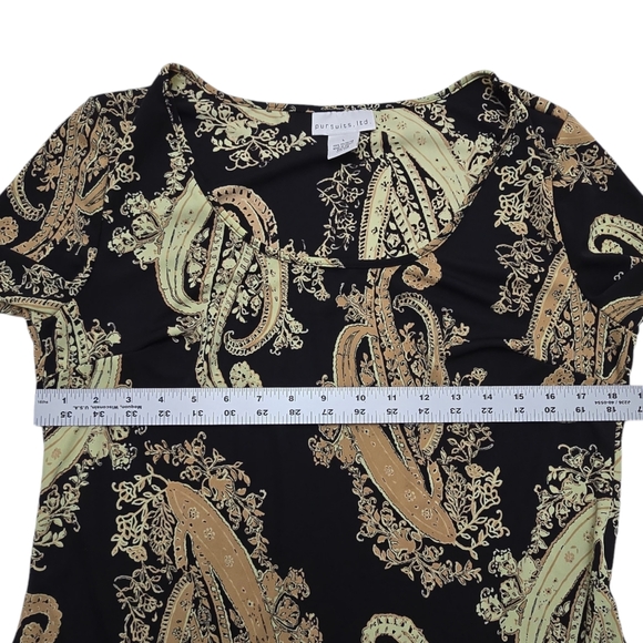 Black Pursuits Ltd Blouse Top Large Pale Yellow Cream Tan Paisley L 3/4 Sleeves - Picture 5 of 10